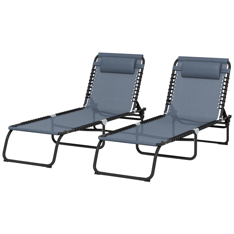 Best Set of Two Folding Sun Loungers, with Four-Position Backs - Grey - Image 11