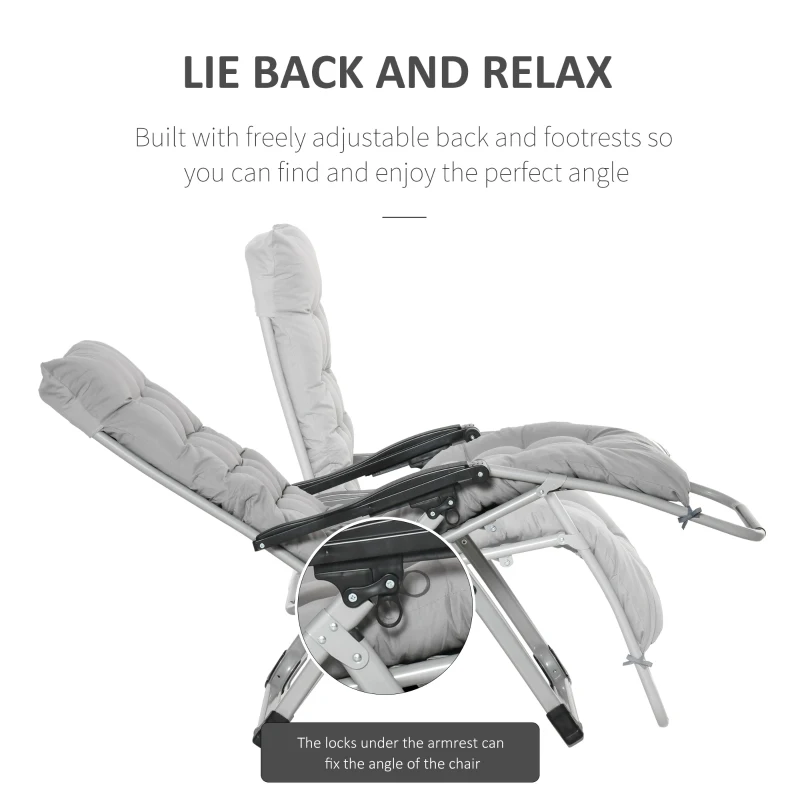 Best 2pc Reclining Zero Gravity Sun Loungers ,Folding Chaise Lounge Chair with Cushions, Light Grey - Image 4