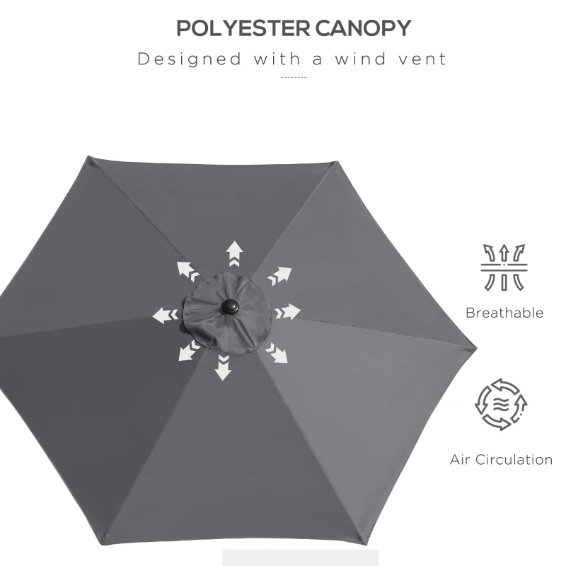 Best 2.6M Garden Parasol Umbrella with Tilt and Crank, Outdoor Sun Parasol Sunshade Shelter with Aluminium Frame, Grey - Image 7