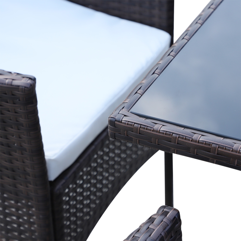 Best 6 Seater Rattan Dining Set with Cushions, Rattan Garden Furniture Set with 6 Armchairs, Rectangular Glass Top Table, Outdoor Dining Table and Chairs, Brown - Image 12