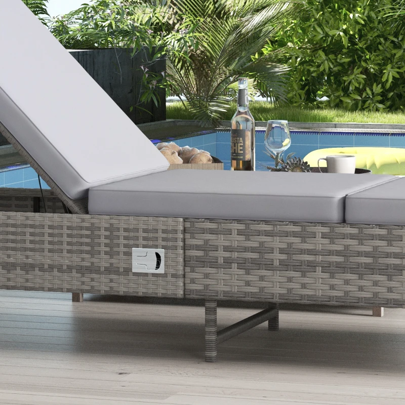 Best Outdoor PE Rattan Sun Lounger, Multi-position Backrest Adjustable Single Recliner Sunbed Daybed with Removeable & Washable Cushion, for Patio, Garden, Light Grey - Image 8