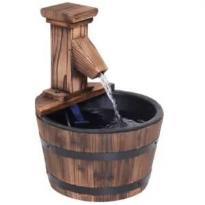 Best Wood Barrel Patio Water Fountain Garden Decorative Ornament Water Feature with Electric Pump