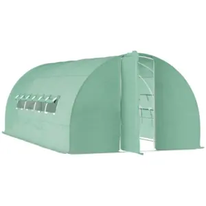 Best Large Polytunnel Walk In Greenhouse, Plant Gardening Tunnel Green House with Metal Hinged Door, Galvanised Steel Frame & Mesh Windows, Green (3 x 6 m)