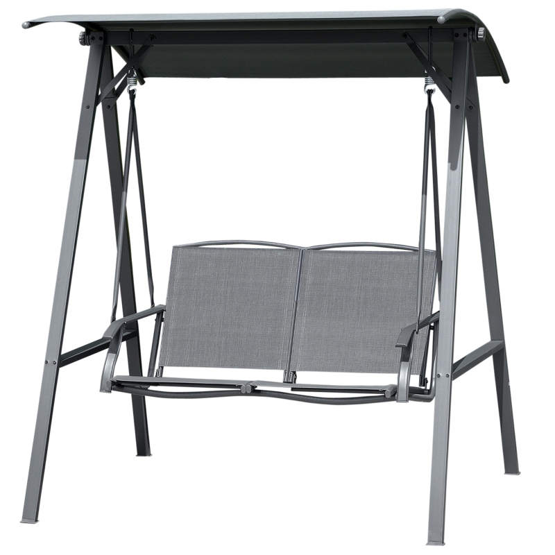 Best 2 Seater Garden Swing Seat Swing Chair, Outdoor Canopy Swing Bench with Adjustable Shade, Metal Frame and Texteline Seat, Dark Grey - Image 11