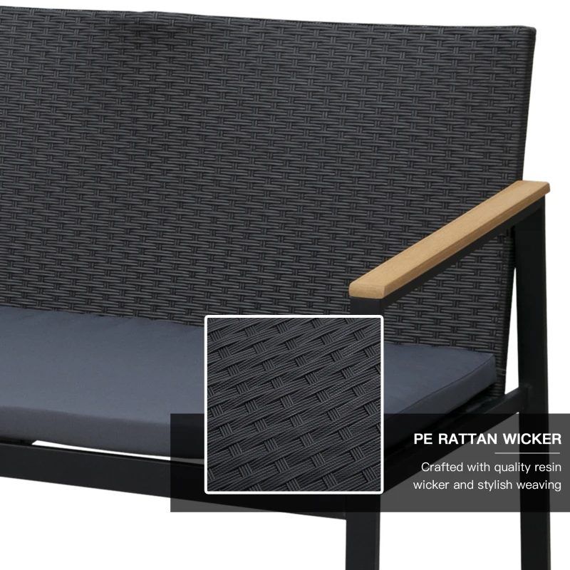 Best 4 Pieces Rattan Garden Furniture Set, 4 Seater Garden Sofa Set with Loveseat, 2 Armchairs and Glass Top Coffee Table, Wicker Outdoor Conservatory Furniture with Cushions for Patio, Black - Image 5