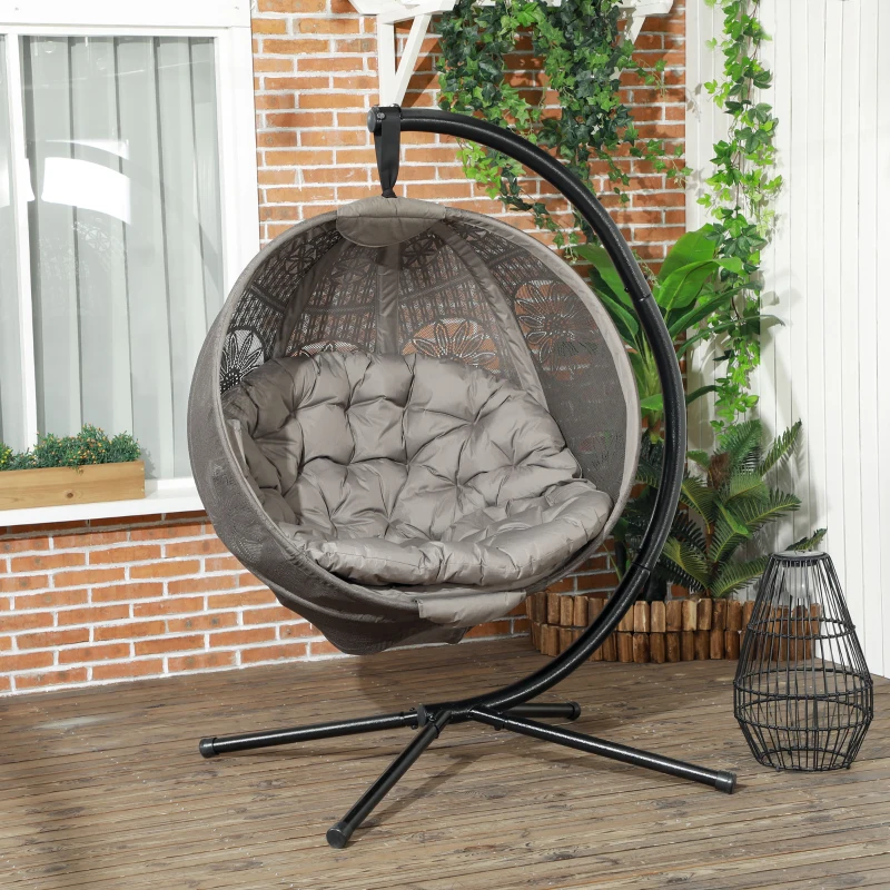 Best Round Egg Basket Chair, with Steel Stand, Sand - Image 2