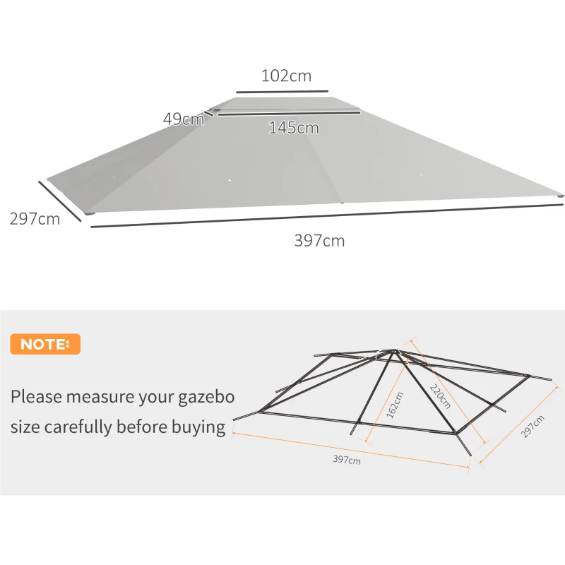 Best 3 x 4m Gazebo Canopy Replacement Cover, Gazebo Roof Replacement (TOP COVER ONLY), Light Grey - Image 3