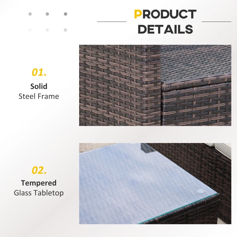 Best 3 Pieces Outdoor PE Rattan Corner Sofa Set with Thick Cushions, Patio Rattan Garden Furniture with Glass Top Coffee Table and Footstool, Brown - Image 6