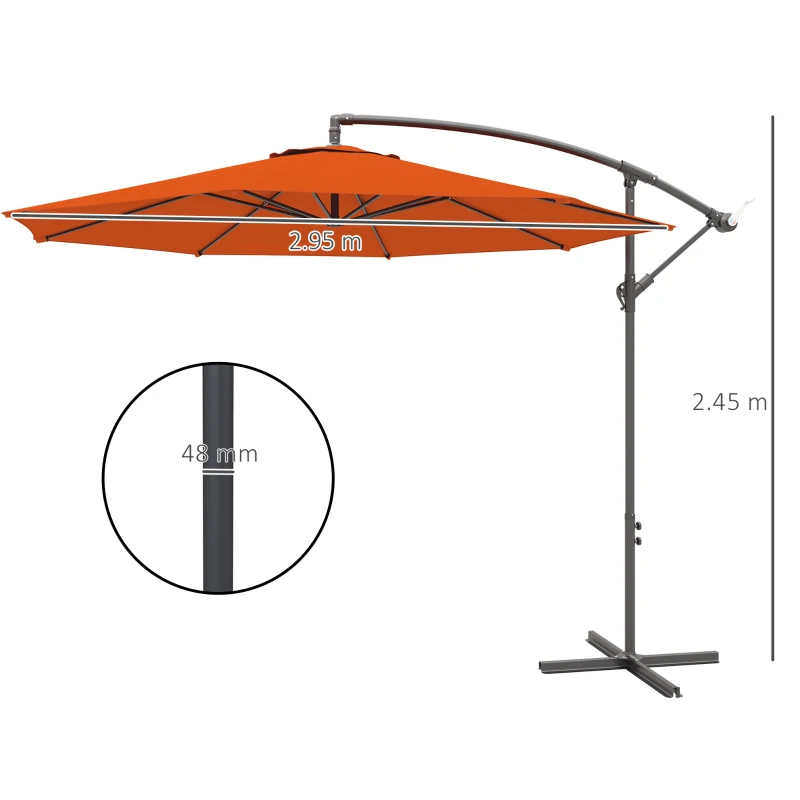 Best 2.45m Overhanging Cantilever Parasol, with Cross Base - Orange - Image 3