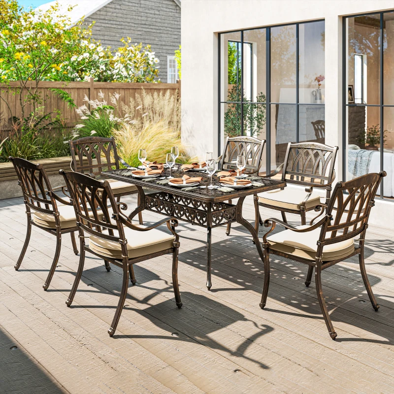 Best Seven-Piece Cast Aluminium Garden Dining Set - Bronze Tone - Image 2