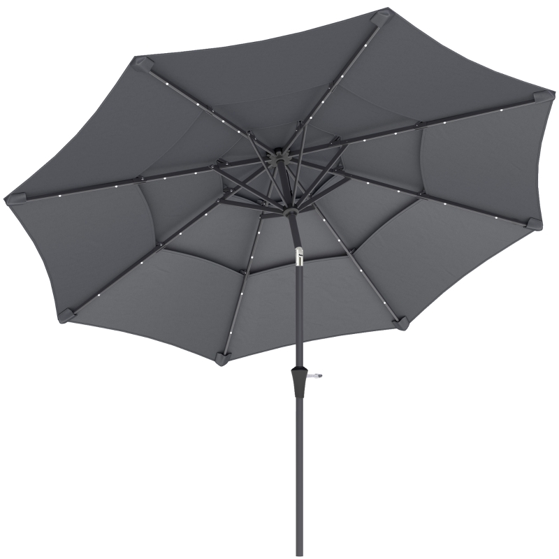 Best 3-Tier Garden Parasol with Solar LED Lights, UPF 30+, Tilt Mechanism & Crank Handle, for Market Terrace, Dark Grey - Image 11