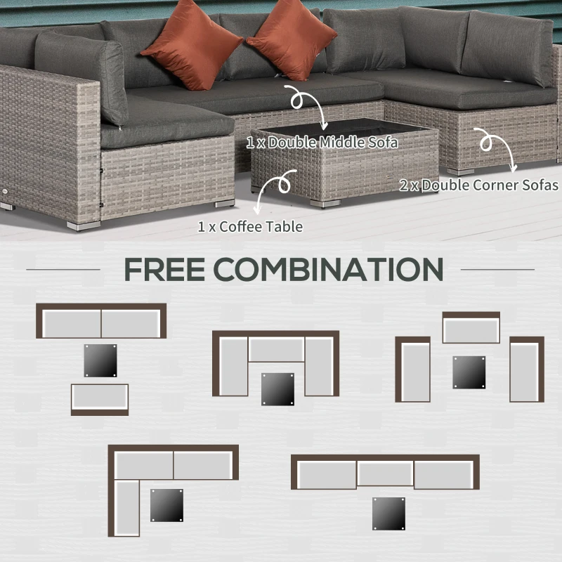 Best Four-Piece Half-Square Rattan Sofa Set - Mixed Grey - Image 7