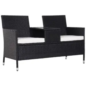 Best 2-Seater Rattan Chair Set W/Middle Tea Table-Black