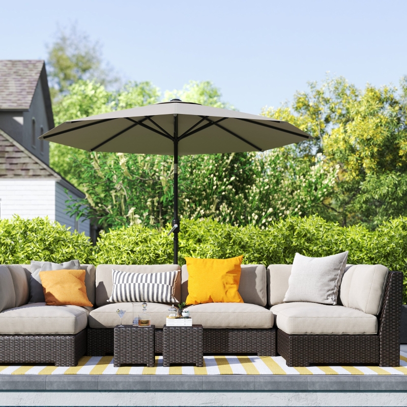 Best 2.6M Garden Parasol Umbrella with Tilt and Crank, Outdoor Sun Parasol Sunshade Shelter with Aluminium Frame, Light Grey - Image 9