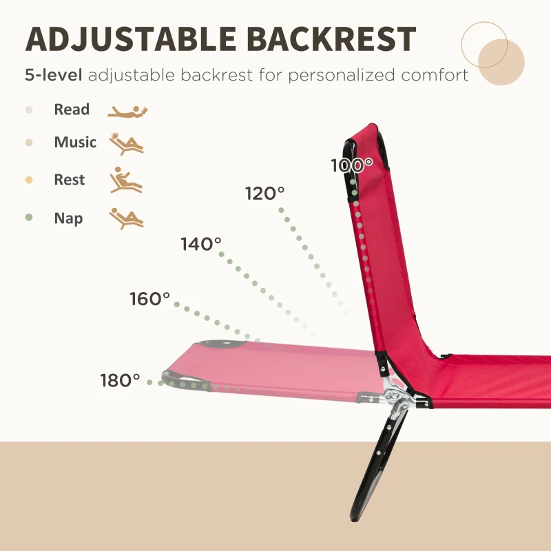 Best Folding Sun Loungers Set of 2, Outdoor Day Bed with 5-Position Adjustable Backrest, Portable Recliner Garden Chairs with Breathable Mesh for Beach, Patio, Wine Red - Image 4