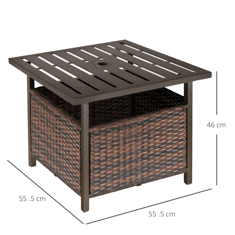 Best Rattan Garden Coffee Table, 55.5 cm Square Wicker Patio Side Coffee Table with 4 cm Umbrella Hole, Metal Bottom and Slatted Top for Outdoor, Balcony, Brown - Image 3