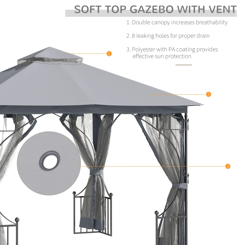 Best 3 x 3(m) Garden Gazebo Patio Party Tent Shelter Outdoor Canopy Double Tier Sun Shade Metal Frame Netting, Light Grey - Image 4