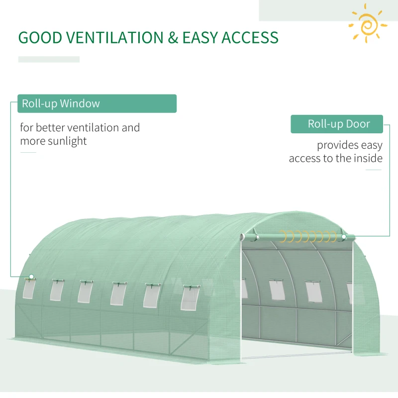 Best 6 x 3 x 2 m Polytunnel Greenhouse with Roll-up Door and 12 Mesh Windows, Walk-in Garden Tunnel Warm House Tent with UV-resistant PE Cover and Galvanised Steel Frame, Green - Image 5