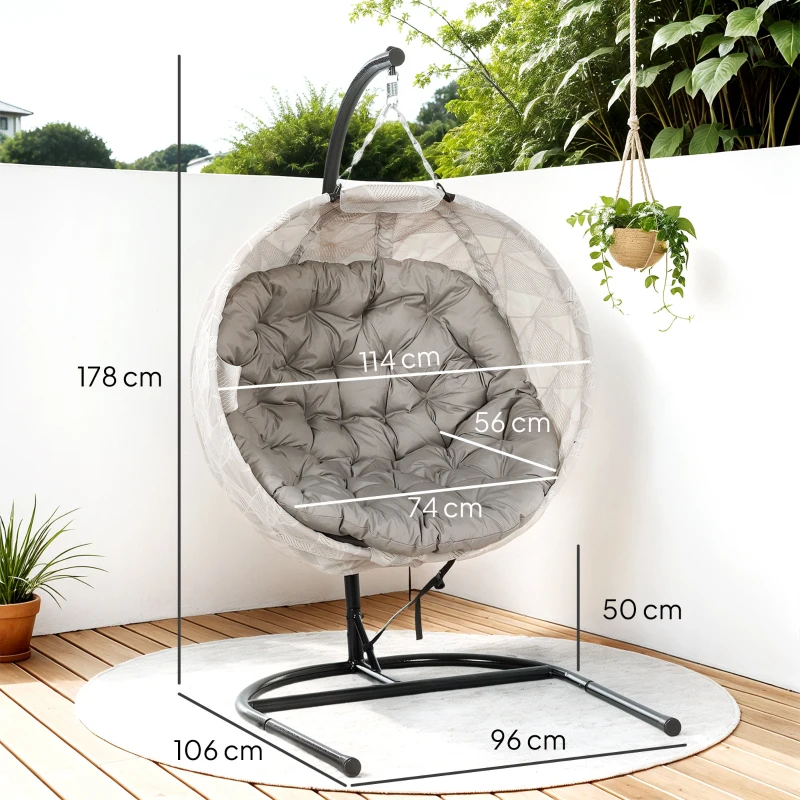 Best Hanging Egg Chair Outdoor Indoor Garden Swing Chair with Folding Basket, Garden Hanging Chair with Stand, Thickened Cushion, Cup Holder for Patio, Balcony, Sand Brown - Image 3