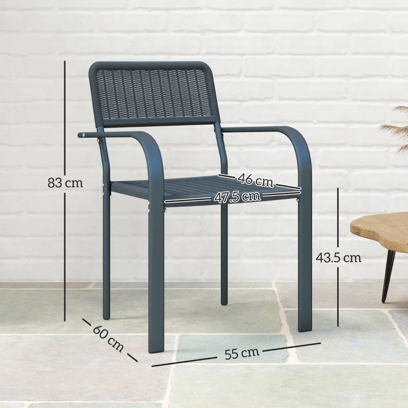 Best Garden Chairs Set of 4, Stackable Rattan Effect Dining Chairs with Armrest, Weather Resistant and Lightweight Outdoor Furniture Armchairs for Patio, Balcony, Terrace, Dark Grey - Image 3