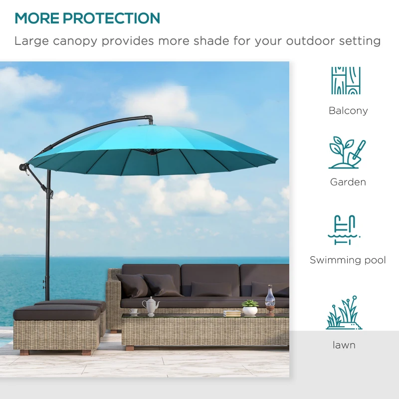 Best 3(m) Cantilever Umbrella 18 Ribs & Vents Adjustable Angle for Patio Green - Image 5