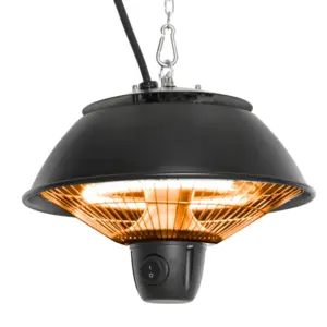 Best 600W Electric Heater Ceiling Hanging Halogen Light with Adjustable Hook Chain Black Aluminium Frame