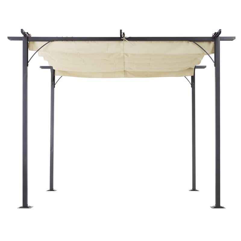 Best 3 x 3(m) Metal Pergola with Retractable Roof, Garden Gazebo Metal Pergola Canopy. Outdoor Sun Shade Shelter for Party BBQ, Beige - Image 9