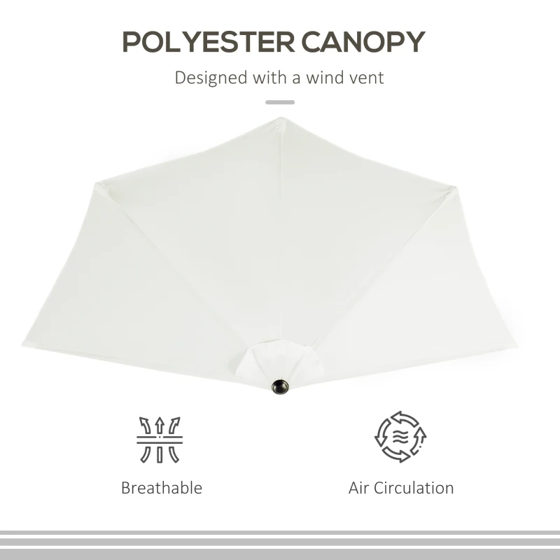 Best 2.7m Garden Half Parasol, Outdoor Balcony Umbrella with 5 Steel Ribs, Patio Sun Shade, Cream White - Image 7