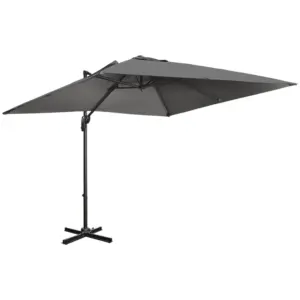 Best 2.7 x 2.7 m Cantilever Parasol, Square Overhanging Umbrella with Cross Base, Crank Handle, Tilt, 360° Rotation and Aluminium Frame, Dark Grey