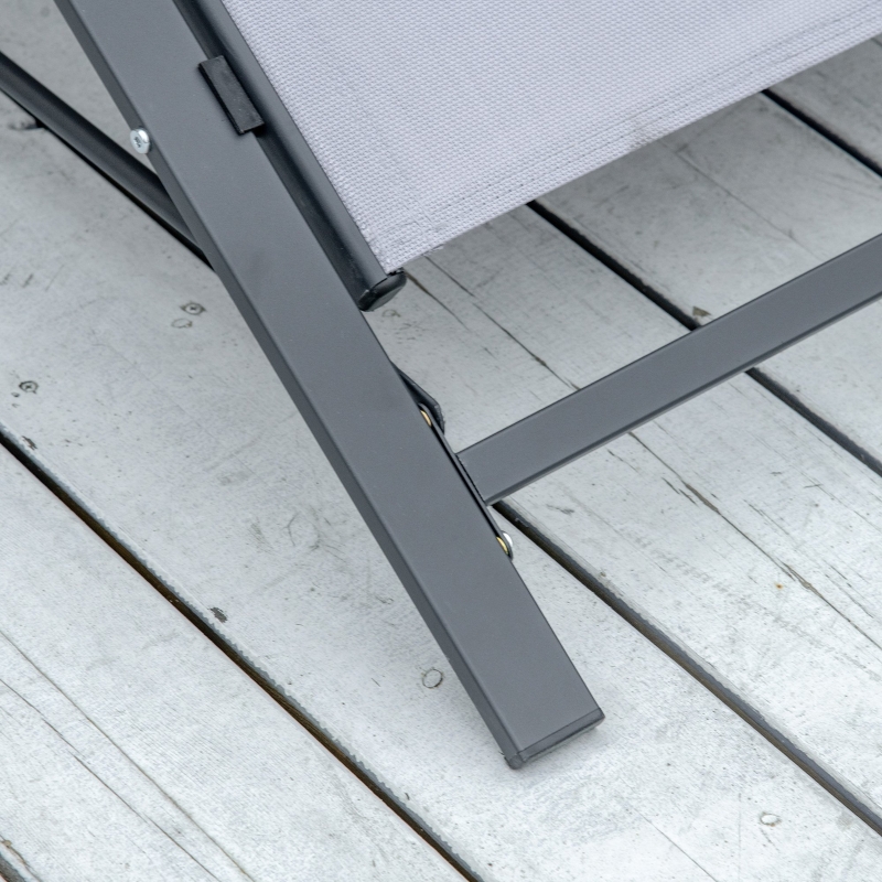 Best 3 Pieces Lounge Chair Set Metal Frame Garden Outdoor Recliner Sunbathing Chair with Table, Light Grey - Image 10