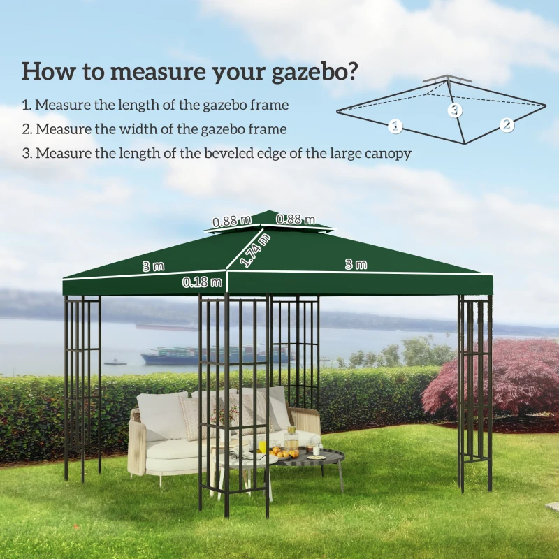 Best 3(m) Gazebo Top Cover Double Tier Canopy Replacement Pavilion Roof Dark Green - Image 3