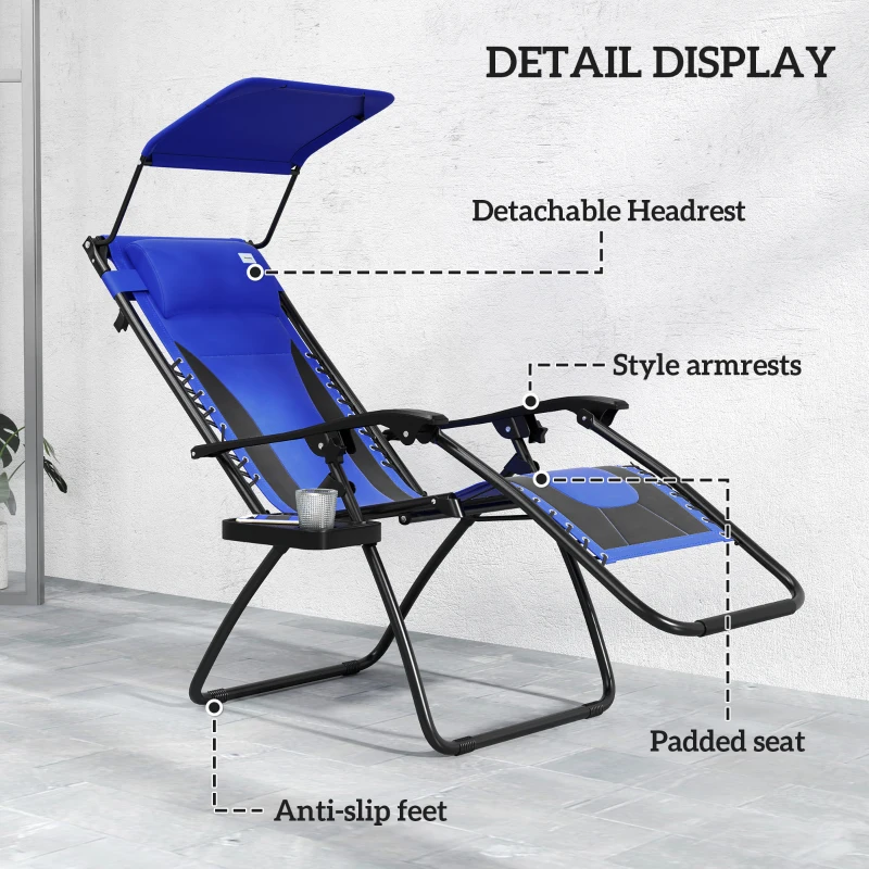 Best Zero Gravity Lounger Chair Set of 2, Folding Reclining Patio Chair with Shade Cover, Cup Holder, Soft Cushion and Headrest for Poolside, Camping, Blue - Image 5