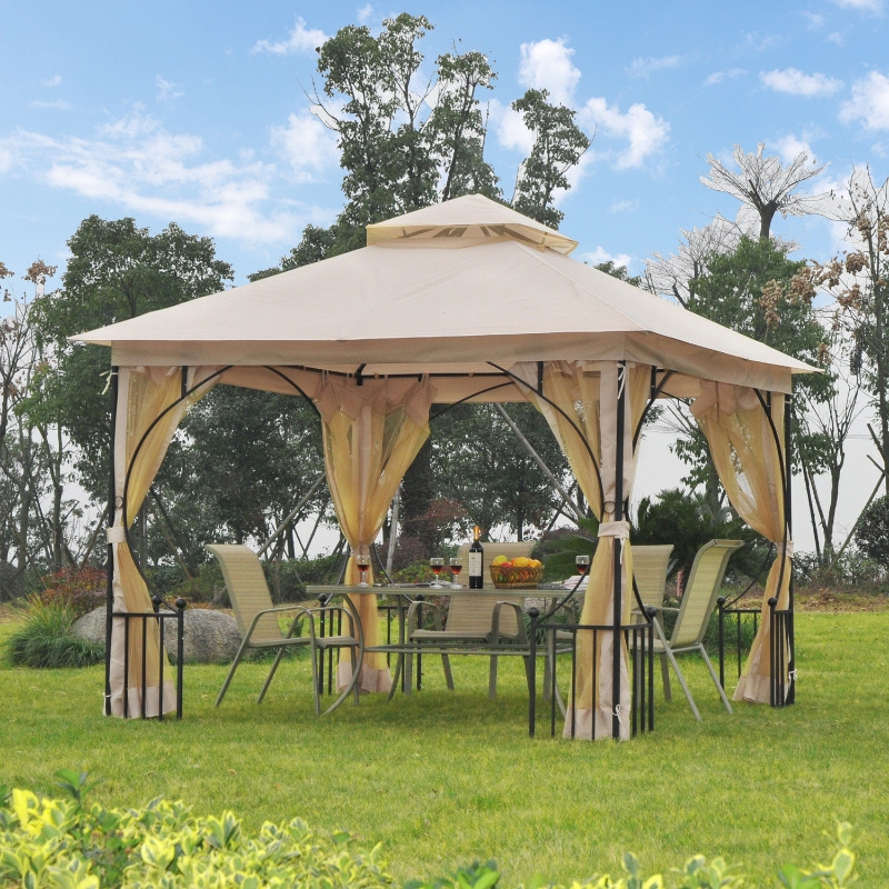Best 3 x 3(m) Garden Gazebo Patio Party Tent Shelter Outdoor Canopy Double Tier Sun Shade Metal Frame Netting, Beige - Image 12