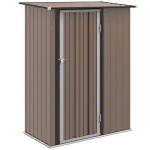 Best 5ft x 3ft Metal Garden Storage Shed, Outdoor Tool Shed with Sloped Roof, Lockable Door for Tools, Equipment, Brown