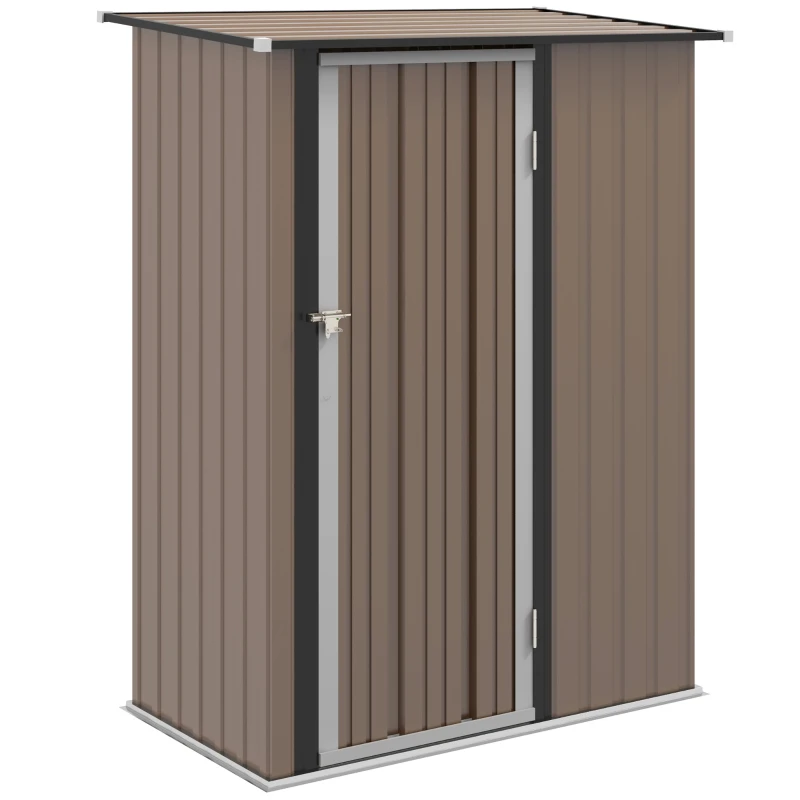 Best 5ft x 3ft Metal Garden Storage Shed, Outdoor Tool Shed with Sloped Roof, Lockable Door for Tools, Equipment, Brown