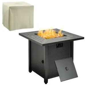Best Square Propane Gas Fire Pit Table, 40000 BTU Rattan Smokeless Firepit Patio Heater with Protective Cover, Lava Rocks and Lid, 71cm x 71cm x 62cm, Black
