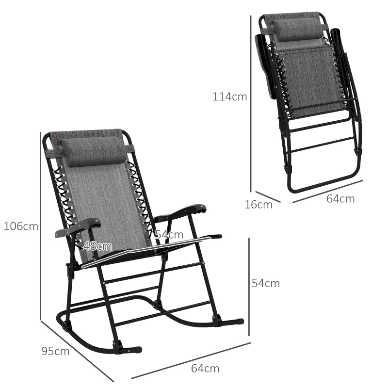 Best Folding Rocking Chair Outdoor Portable Zero Gravity Chair w/ Headrest Grey - Image 3
