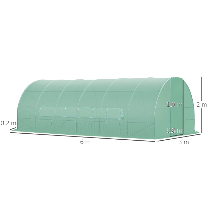 Best Large Polytunnel Walk In Greenhouse, Plant Gardening Tunnel Green House with Metal Hinged Door, Galvanised Steel Frame & Mesh Windows, Green (3 x 6 m) - Image 3