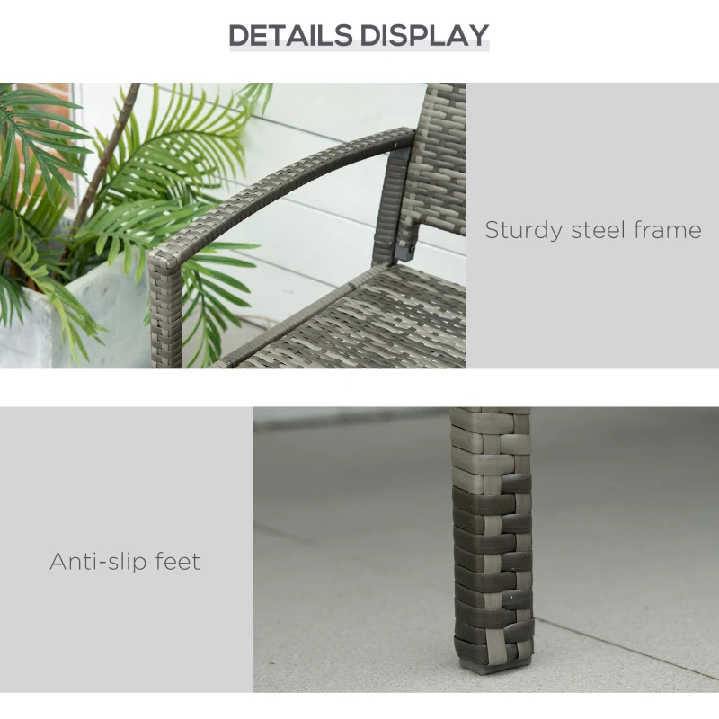 Best 2 Seater Poly Rattan Garden Bench, All Weather Wicker Garden Loveseat, Outdoor Seating Bench with 240 Load Capacity, Backrest and Armrests for Patio, Terrace, Balcony, Grey - Image 6