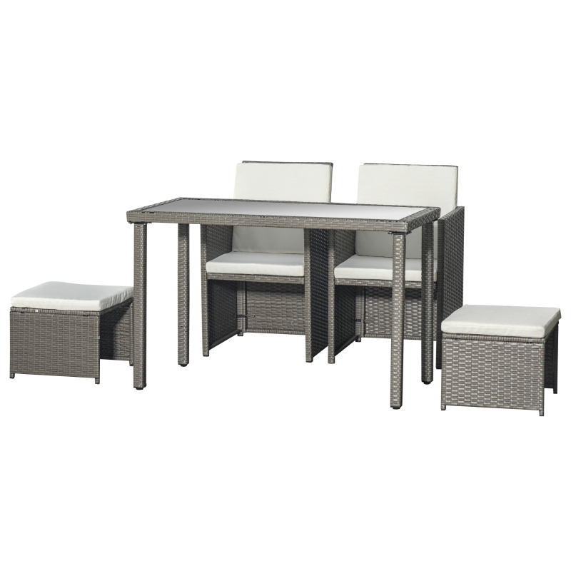 Best 2 Seater Rattan Cube Garden Furniture Set, Rattan Dining Set with Cushions, Outdoor Dining Table and Chairs with 2 Armchairs, 2 Stools, Rectangular Glass Top Table for Patio, Balcony, Grey - Image 10