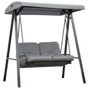 Best 2 Seater Garden Swing Chair with Adjustable Tilting Canopy, Outdoor Hammock Bench with Steel Frame for Patio, Grey