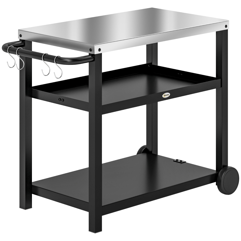 Best Outdoor Grill Dining Cart 3-Shelf Movable Pizza Oven Table Stand with Stainless Steel Top, Portable BBQ Trolley Food Prep Outdoor Kitchen BBQ Station with Hooks Wheels Handle, Charcoal Grey - Image 11