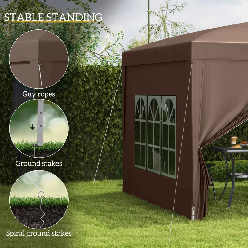 Best 3 x 3 m Pop Up Gazebo, Wedding Party Canopy Tent Marquee with Carry Bag and Windows, Coffee - Image 6