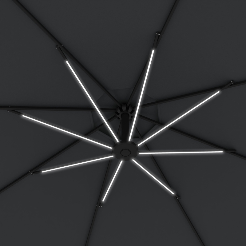 Best 3(m) Cantilever Parasol with Solar LED Lights, Garden Umbrella with Cross Base and Crank Handle, Hanging Offset Banana Sun Shade for Outdoor, Patio, Grey - Image 9