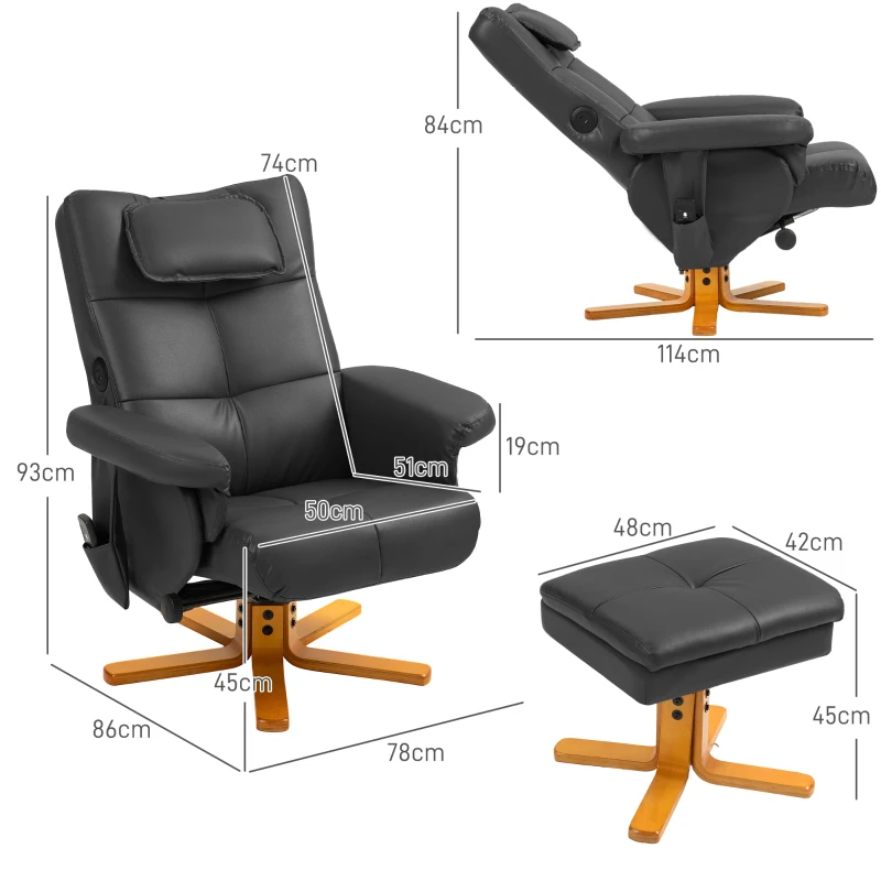 Best Faux Leather Massage Recliner Chair, with Storage Ottoman - Black - Image 3