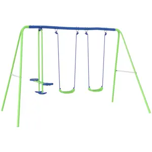 Best Metal Garden Swing Set Height Adjustable Children Outdoor Backyard Play Set for Toddlers Over 3 Years Old, Green