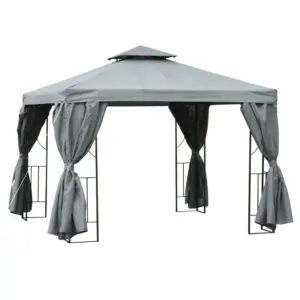 Best 3 x 3 m Garden Gazebo Double Roof Marquee Patio Wedding Party Tent Canopy Shelter with Sidewalls, (Dark Grey)