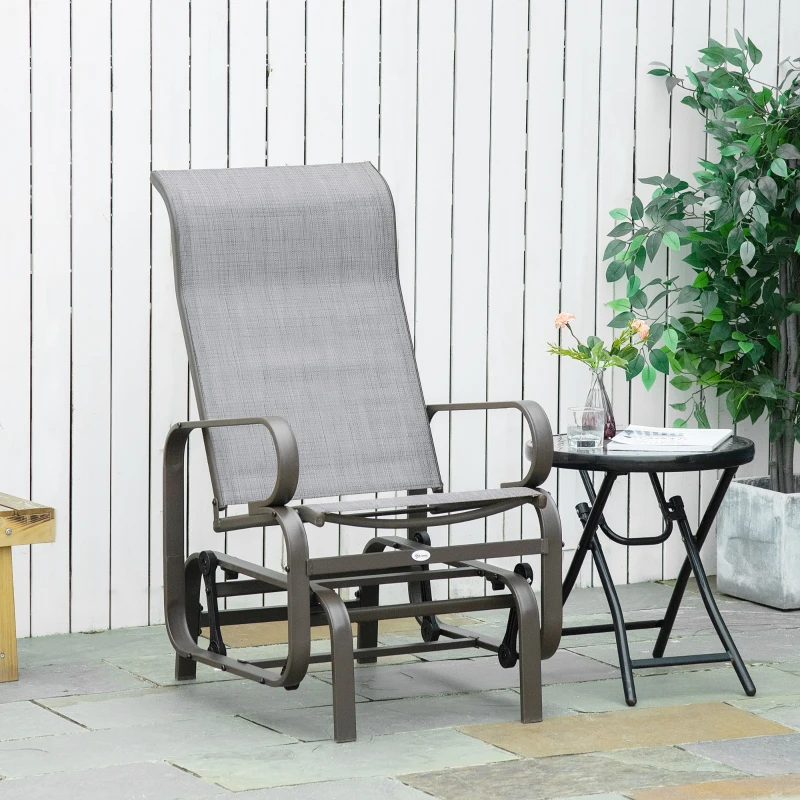 Best Outdoor Gliding Rocking Chair with Sturdy Metal Frame Garden Comfortable Swing Chair, Grey & Brown - Image 2