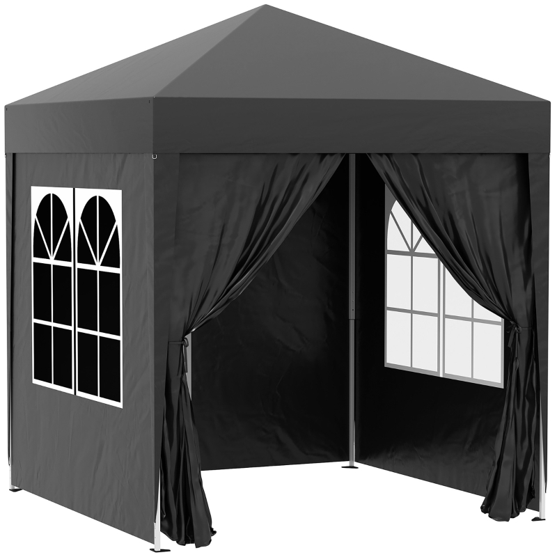 Best 2 x 2 m Garden Pop Up Gazebo, Wedding Party Tent Marquee, Water Resistant Awning Canopy with Sidewalls, Windows, Carry Bag, Black - Image 15