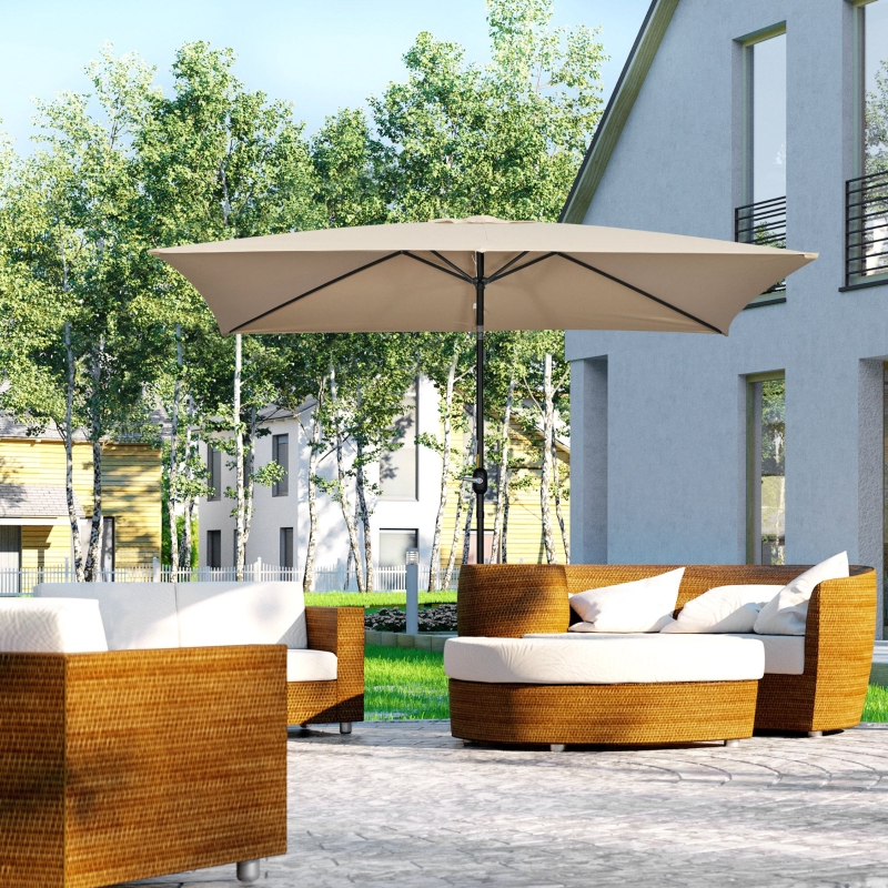 Best 3x2m Patio Parasol Garden Umbrellas Canopy with Aluminium Tilt Crank Rectangular Sun Shade Steel, Khaki - Image 10